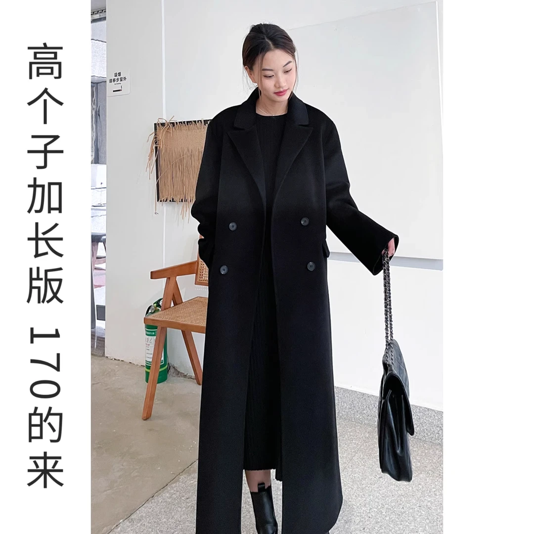 黑色双面羊绒大衣女2024新款秋冬高级感长款过膝羊毛呢子外套韩版