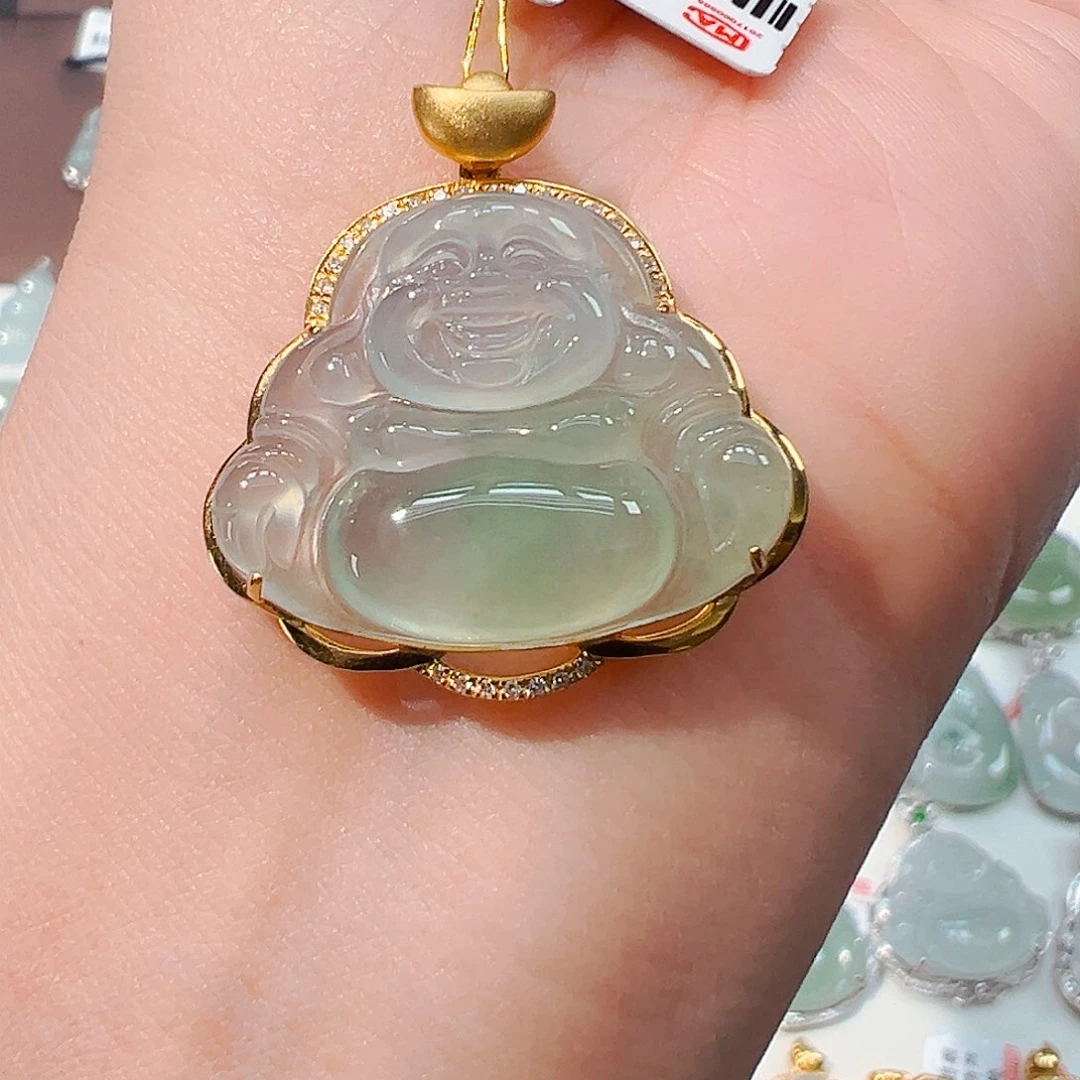 翡翠18K金镶嵌吊坠(不含链)佛公