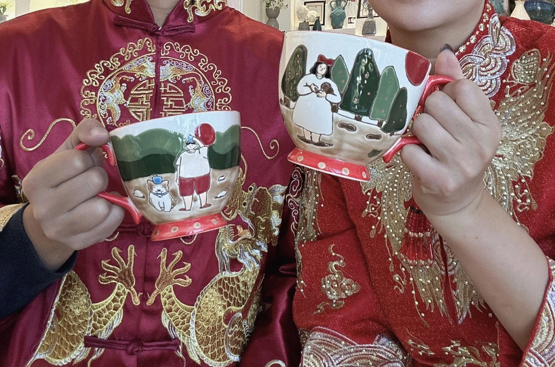 一对 情侣杯手绘早餐杯 可爱早餐杯家用大容量