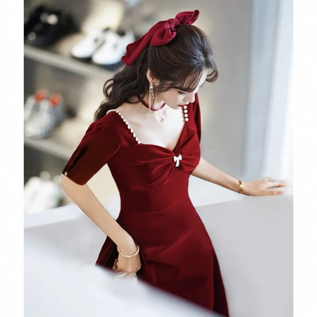 新娘礼服显瘦气质结婚酒红色宴会回门敬酒服年会小礼服小个子可穿