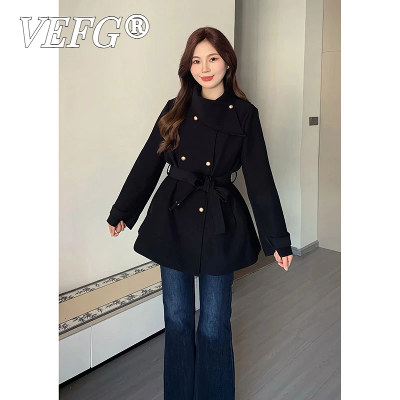 VEFG秋冬季赫本风高级感加厚毛呢外套女装2025新款小个子呢子大衣