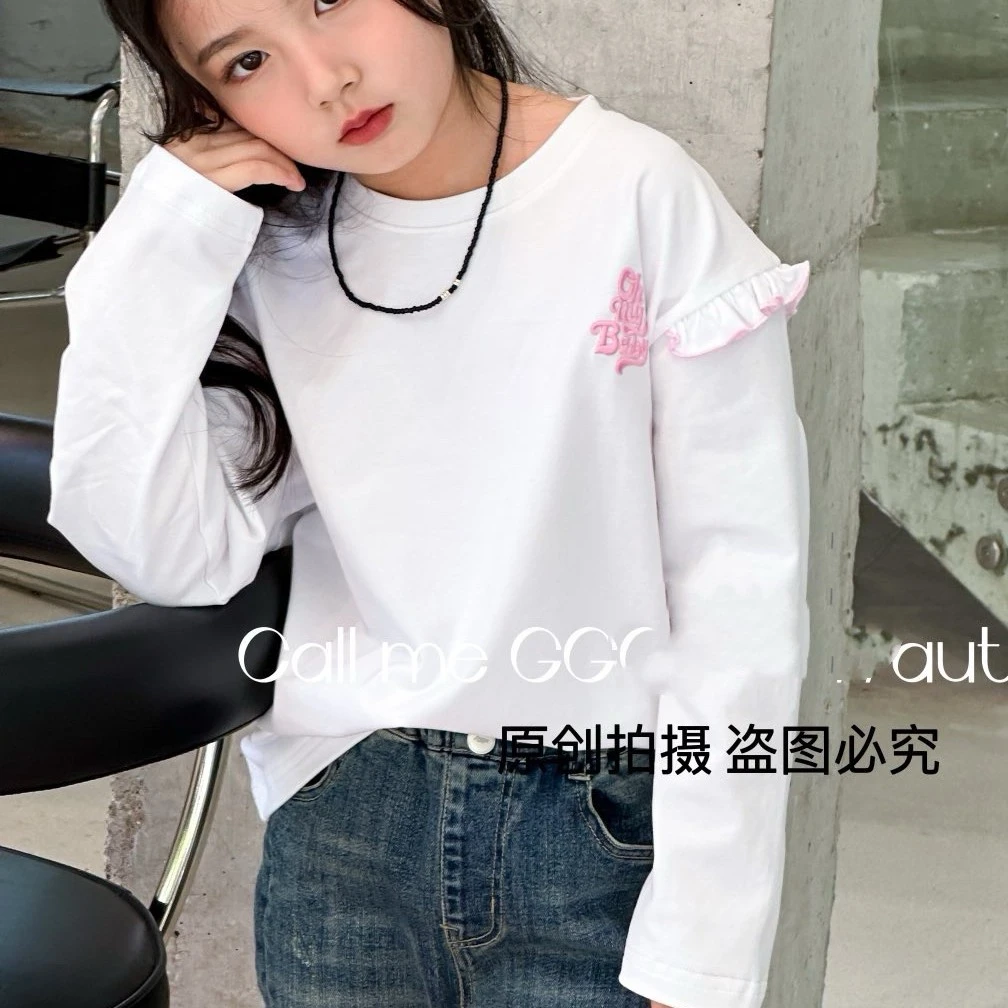 叫我格格品牌T长袖女童53068白色洋气圆领韩版春款秋季时尚百搭潮