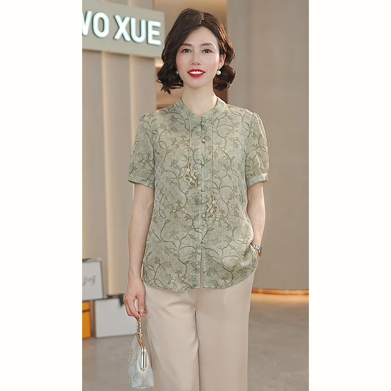 妈妈夏装短袖小衫洋气套装2025新款中老年女装时尚t恤上衣两件套