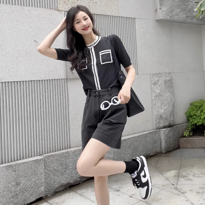 2024夏季新款拼色冰丝圆领短袖针织开衫1499200