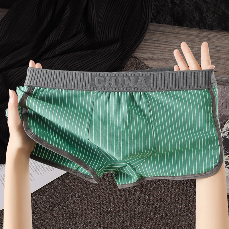 2025新款男士内裤男平角裤条纹棉质男生运动透气短裤大码四角裤