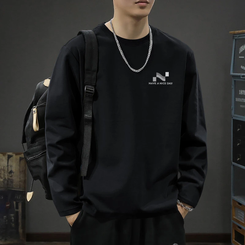 棉100%长袖男生2025年秋季新款潮牌纯棉美式宽松体桖半袖上衣服男