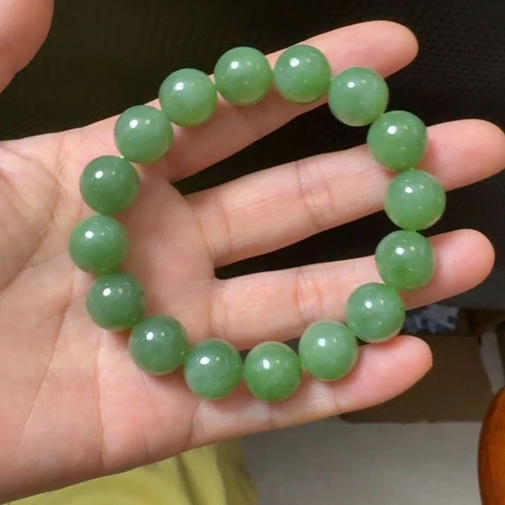 和田玉未镶嵌毛衣链粉绿手串卡13