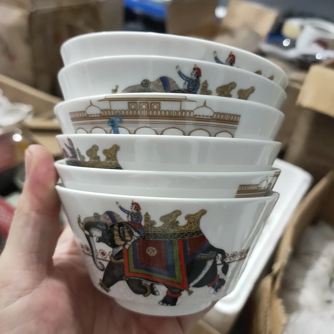 大象孔雀骑士4.5寸-釉中彩米饭碗陶瓷，6支一组。