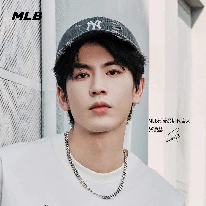 MLB张凌赫同款男女磨破做旧时尚logo运动棒球帽春夏新款3ACPVV34N
