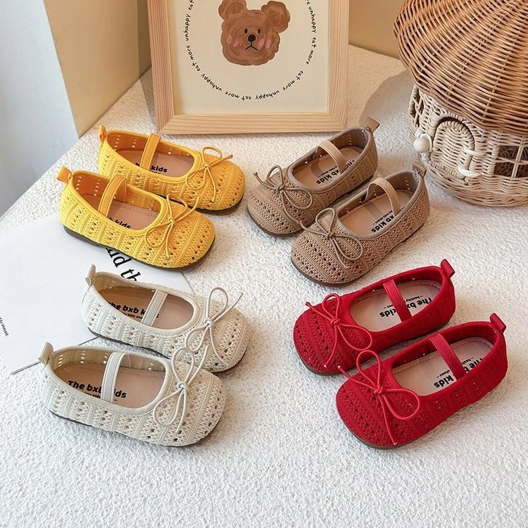 懒懒虫家【夏日花火】夏季新款女童飞织蝴蝶结公主鞋包头一脚蹬凉鞋