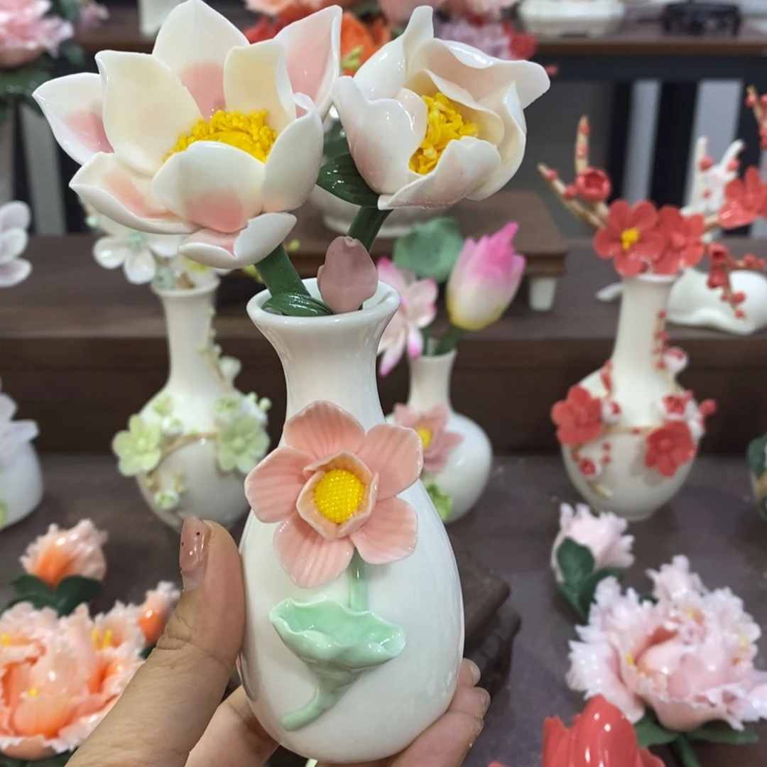 摆件陶瓷手工花摆件
