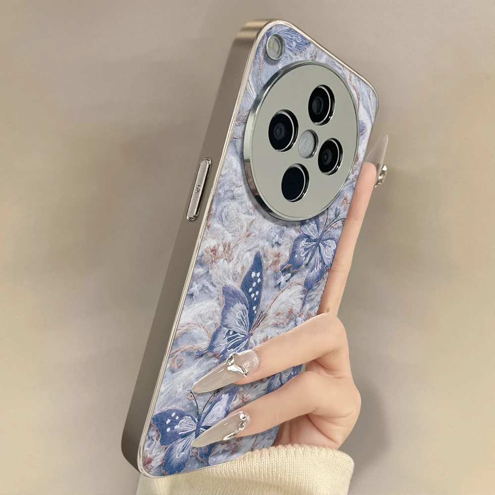 蓝色蝴蝶适用oppofindx8s+手机壳新款全包镜头防摔羊皮小众高级x7