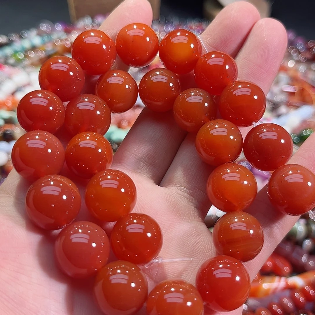 玛瑙/玉髓合金珠宝半成品A货红玛瑙满肉一条16mm