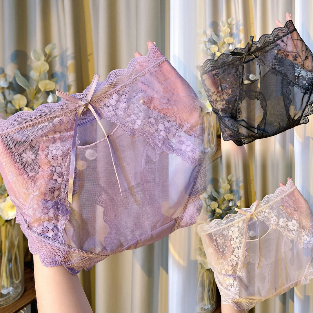 100斤-200斤大码内裤女胖mm高腰镂空轻职风法式女三角内裤薄款