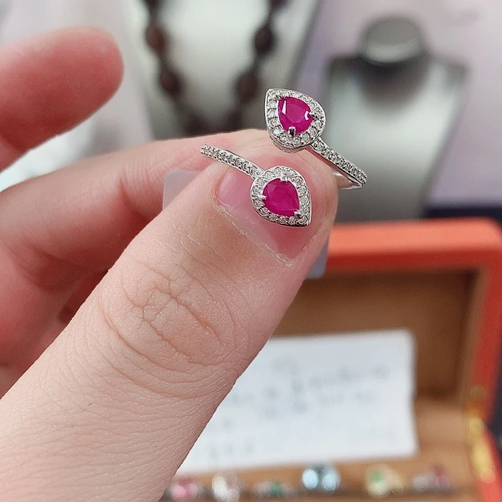 红宝石戒指银S925镶嵌