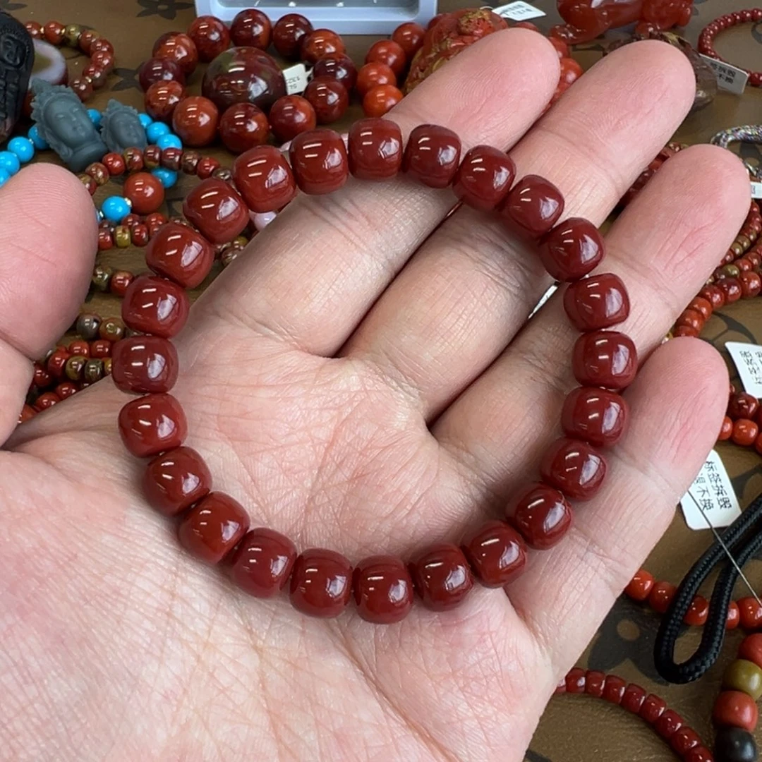 木***丶南红玛瑙未镶嵌手串瓦西牛血红9mm