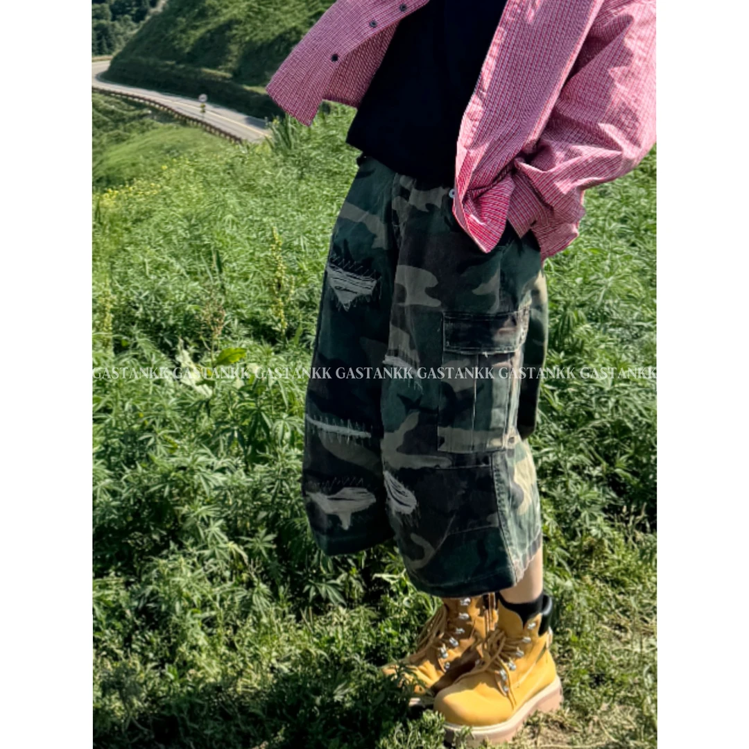 GASTANKK 25S美式复古七分裤无弹力中裤水洗短裤