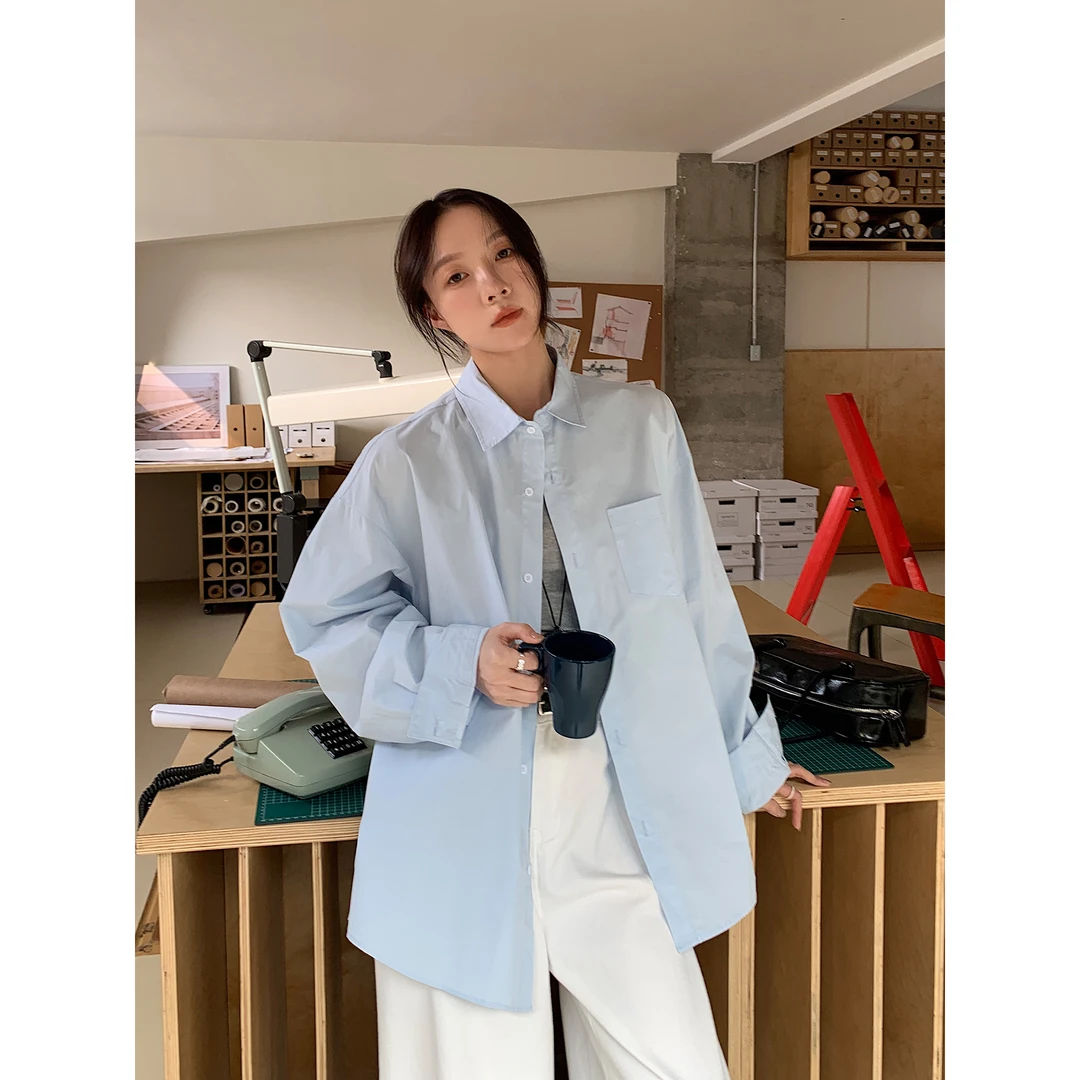 Vswhat韩版多巴胺纯棉长袖衬衫女春季宽松穿搭休闲薄款外套