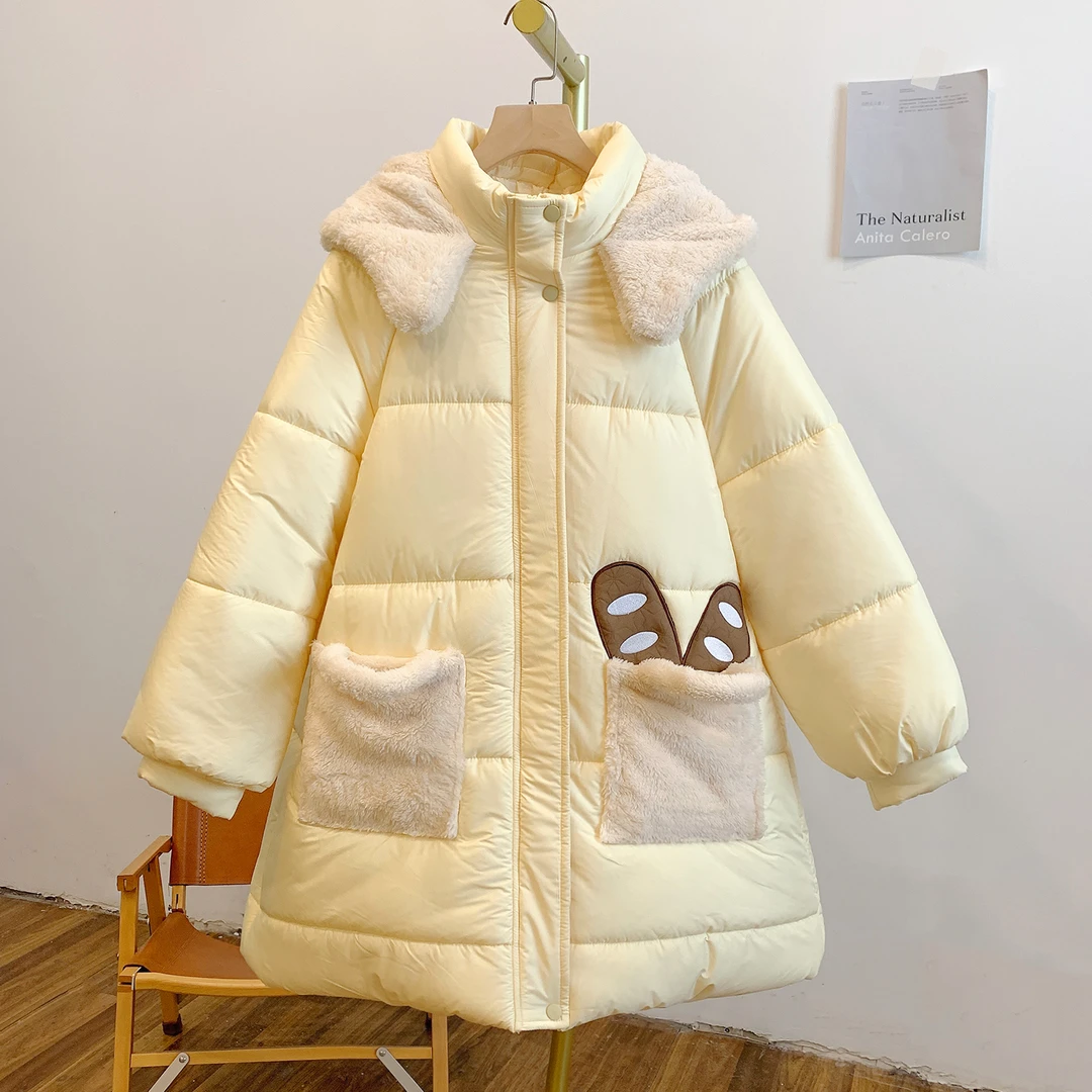 奶油面包熊Y3313-2夹棉毛绒拼接刺绣熊耳朵连帽棉衣