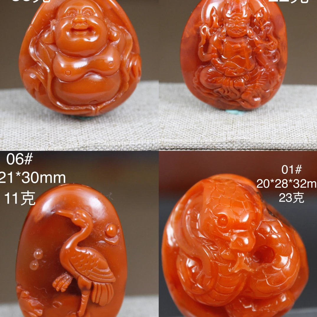 一物一图满天雕刻南红玛瑙吊坠挂件毛衣链蛇弥勒佛黄财神仙鹤