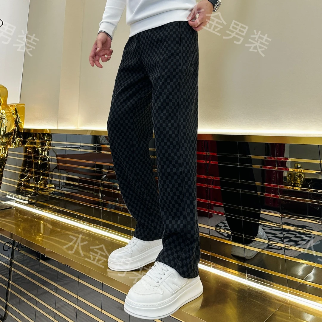 2025男装男士秋季潮流时尚百搭舒适高端品质直筒格子休闲裤 58218