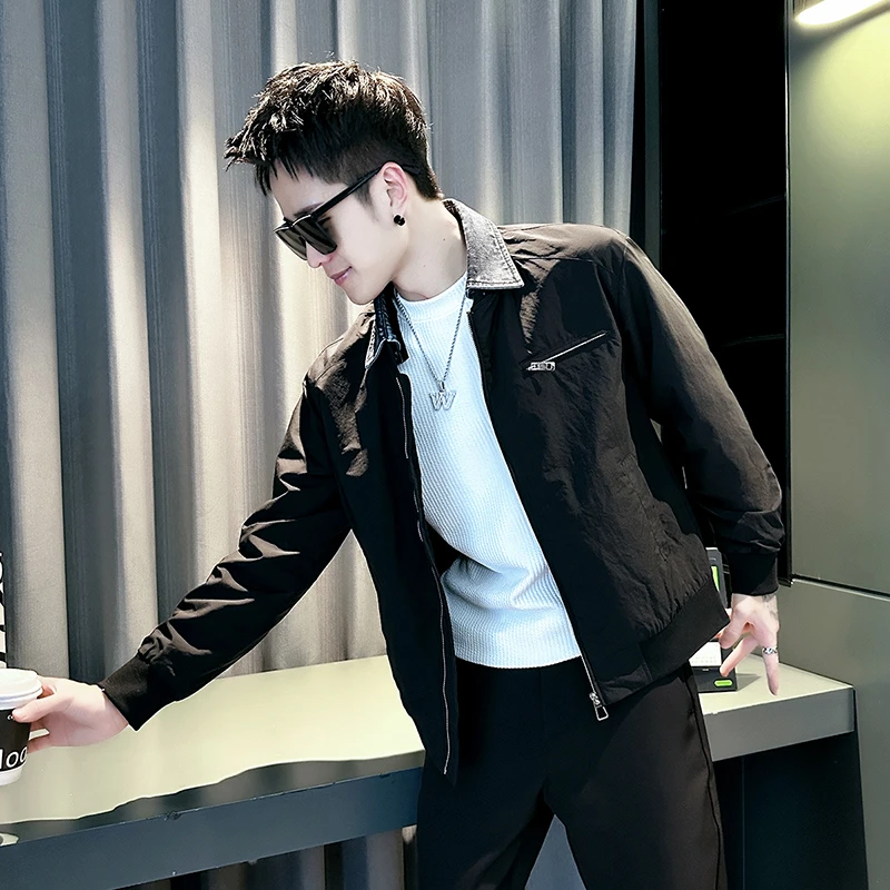 外套男款春秋2025新款网红洋气炸街男装高级感可卸牛仔领休闲夹克