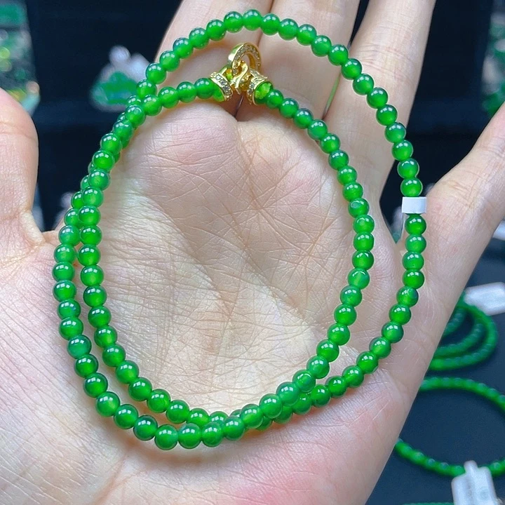 翡翠未镶嵌颈饰天然A货翡翠锁骨链阳绿4