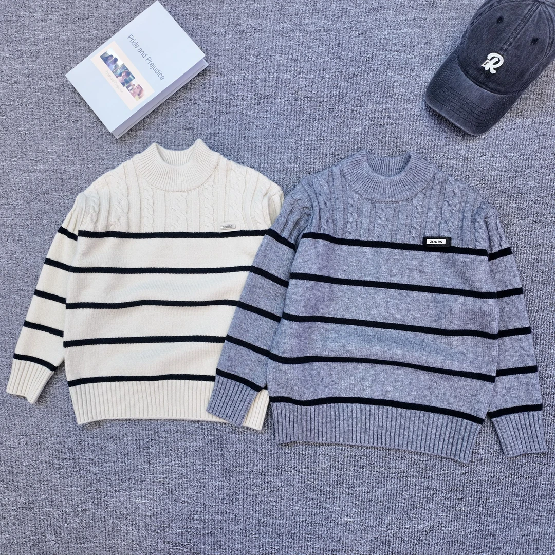 【小哥童装】男童秋冬厚款长袖圆领条纹毛衣时尚套头半中大童8815