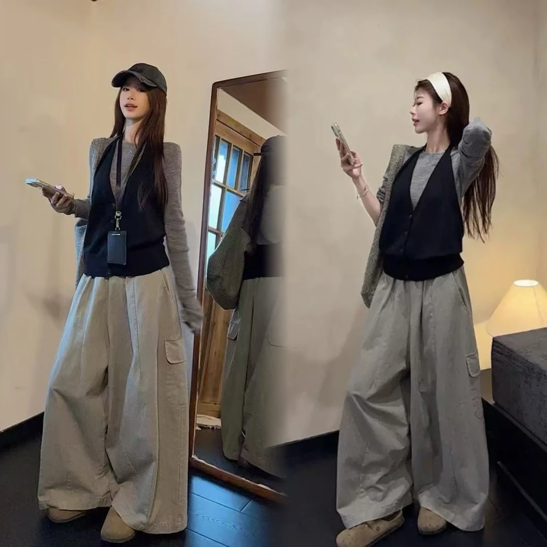早秋新款大码慵懒风通勤上衣韩版休闲工装阔腿裤套装
