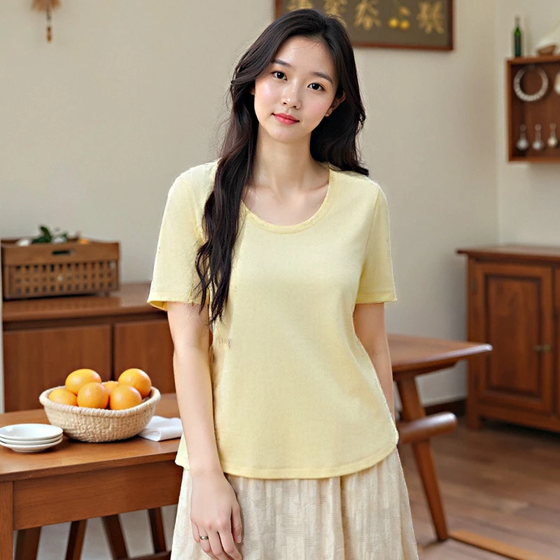 大码女装夏季新款宽松正肩基础U领T恤240斤胖妹妹上衣3516