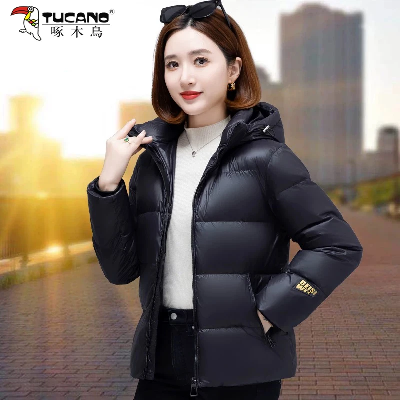 【官方品牌】啄木鳥黑色保暖羽绒服秋冬季2026新款加厚连帽保暖上衣