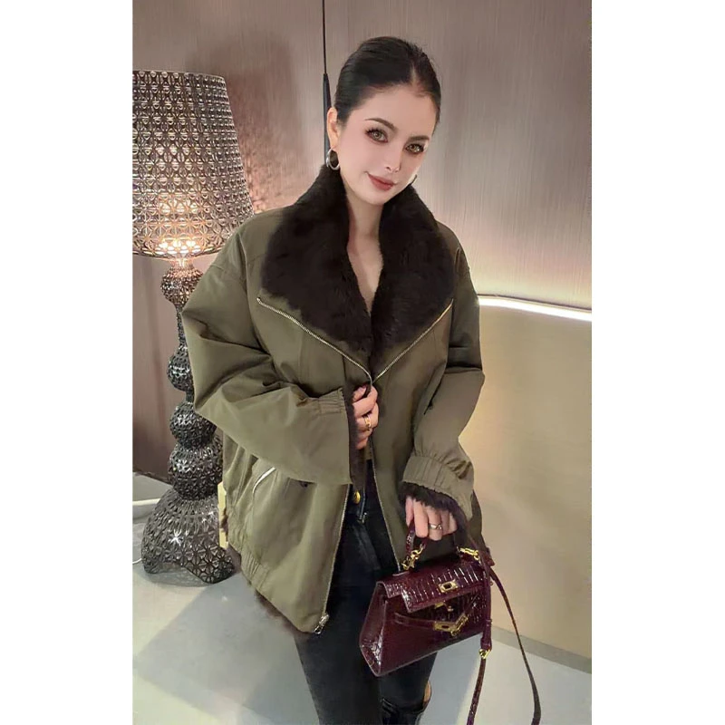 （两面可穿）兔毛毛拼接派克服外套WT31192