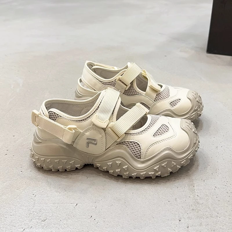 玛丽珍小众复古丑萌鞋女夏季2025夏季新款魔术贴厚底镂空运动凉鞋