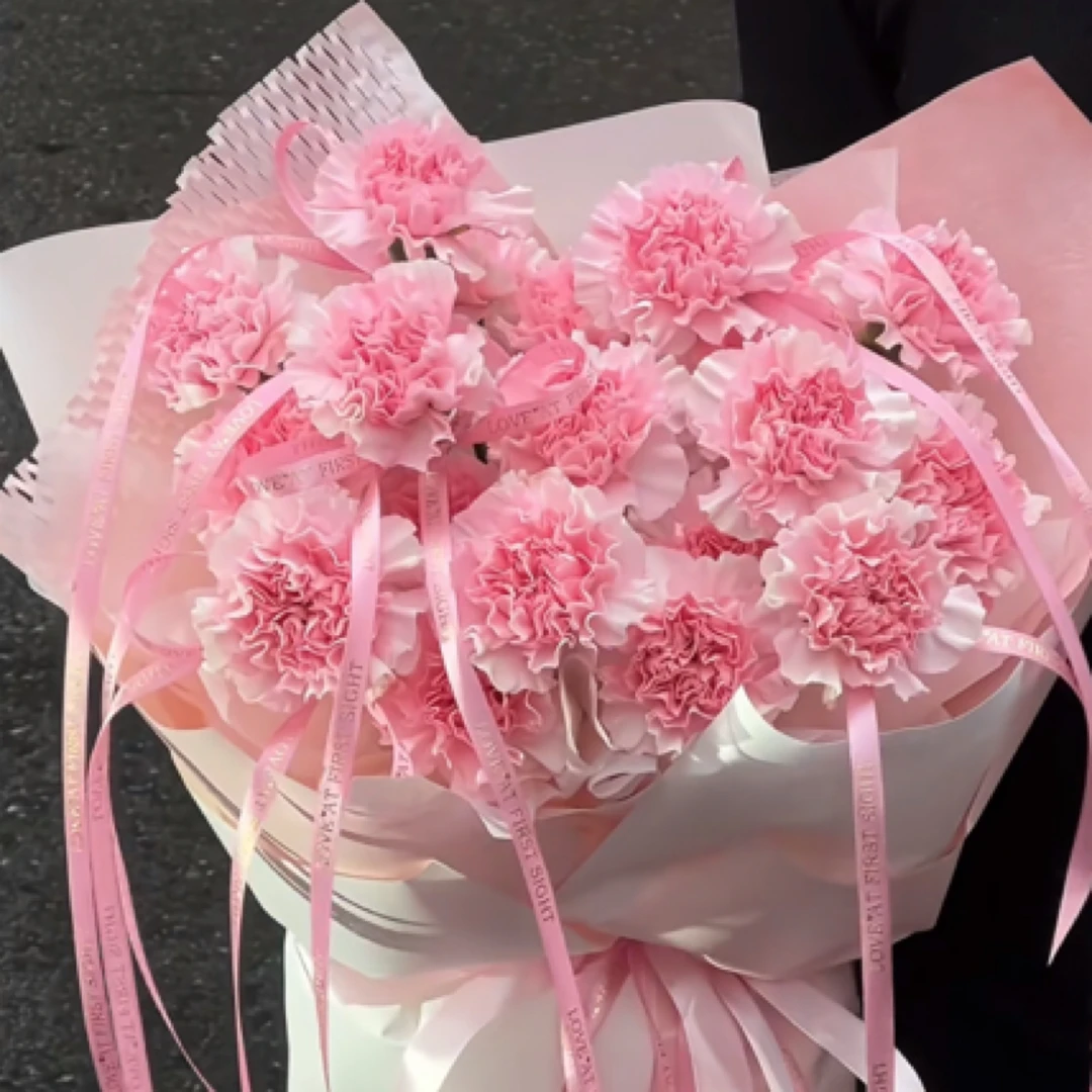 18朵粉色康乃馨芭蕾风花束三八女神节母亲节礼物送花上门