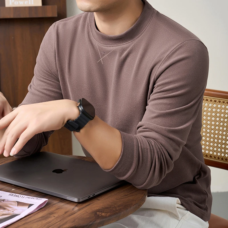 【石墨烯+抗起球】加绒加厚半高领打底衫男装秋冬季保暖内搭上衣服