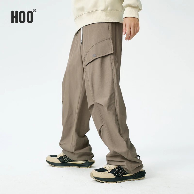 HOO中大男童春秋新款休闲百搭宽松工装风褶皱感直筒工装长裤 0739