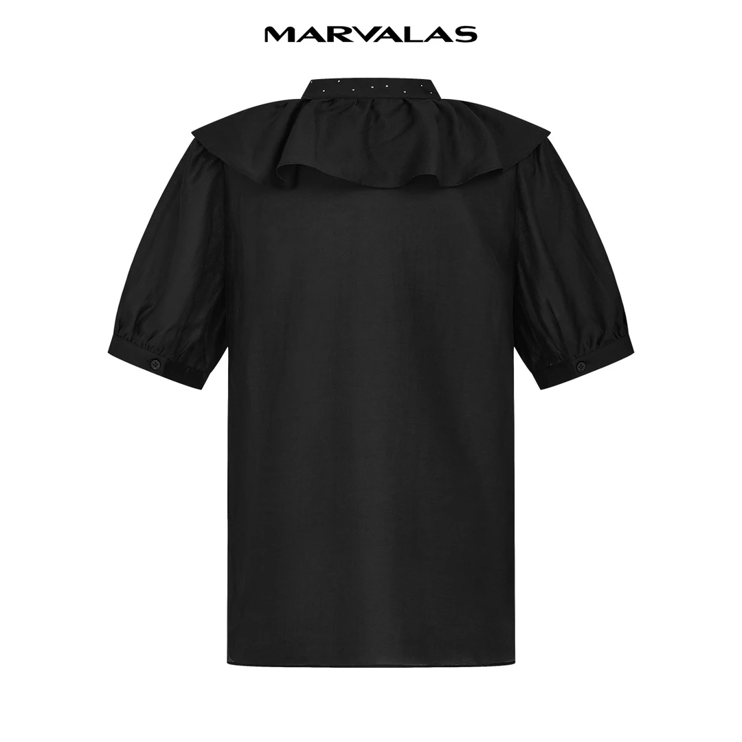 【陈大可】飘带领衬衫春夏新款莱赛尔天丝烫钻衬衣女