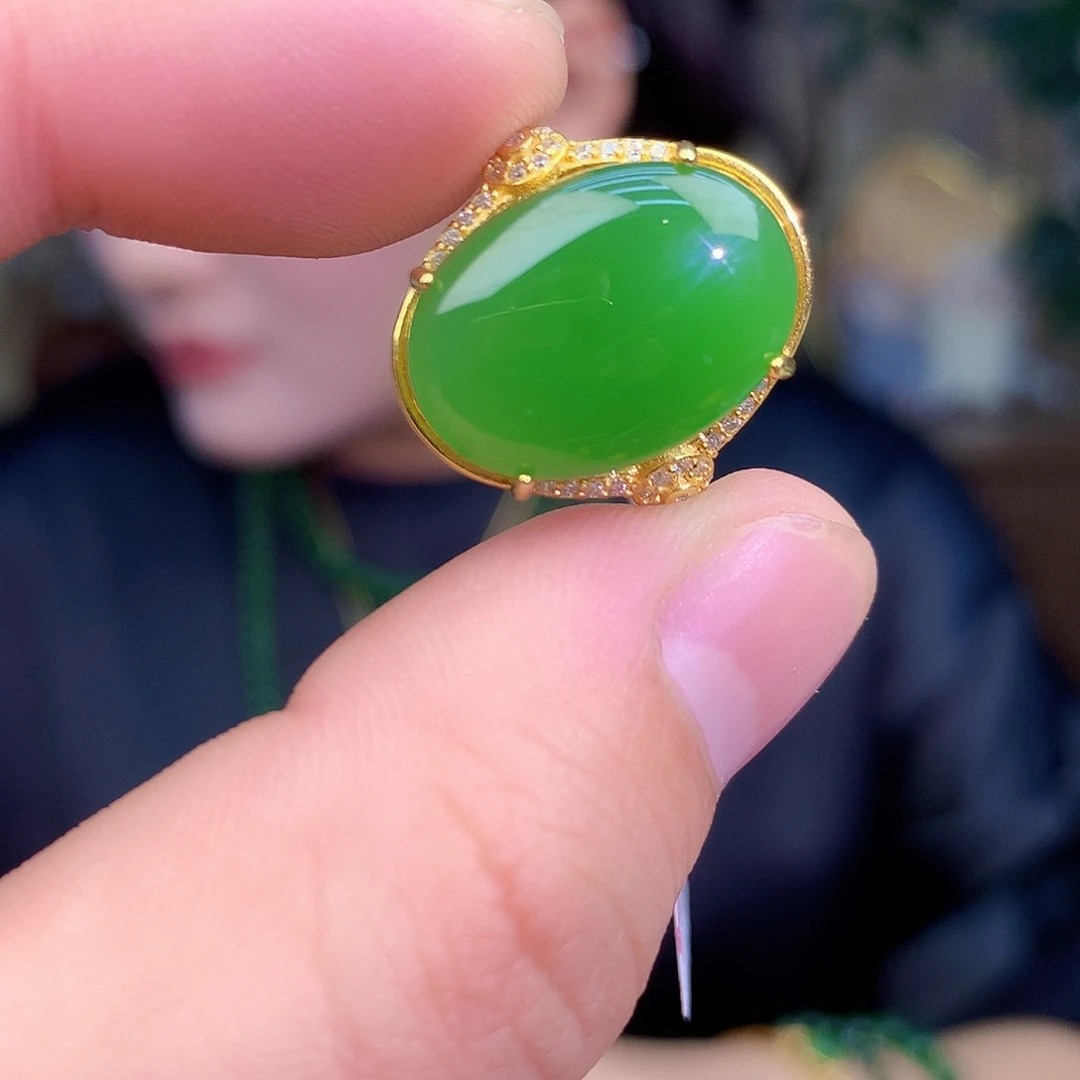 吊坠(不含链)银S925镶嵌和田玉（碧玉）戒指