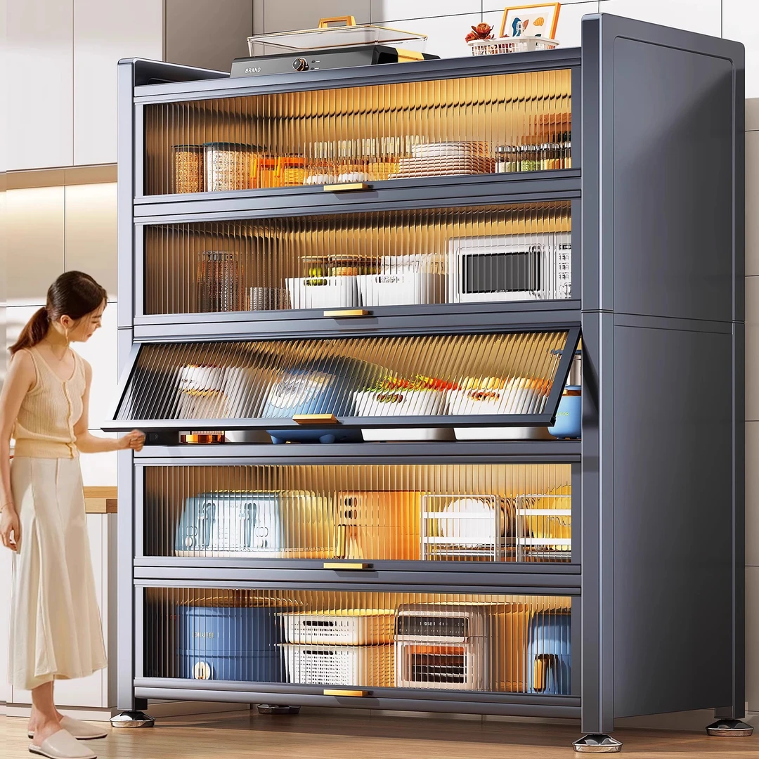 2025新款厨房置物架大全多功能防尘橱柜落地多层微波炉碗柜储物柜