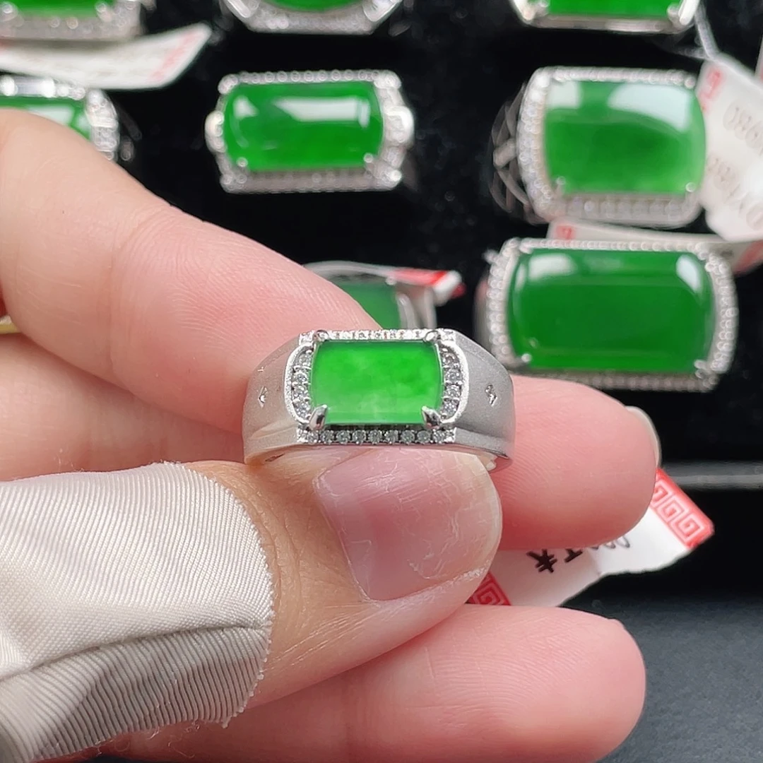 翡翠银S925镶嵌戒指天然A货翡翠没运费险3976