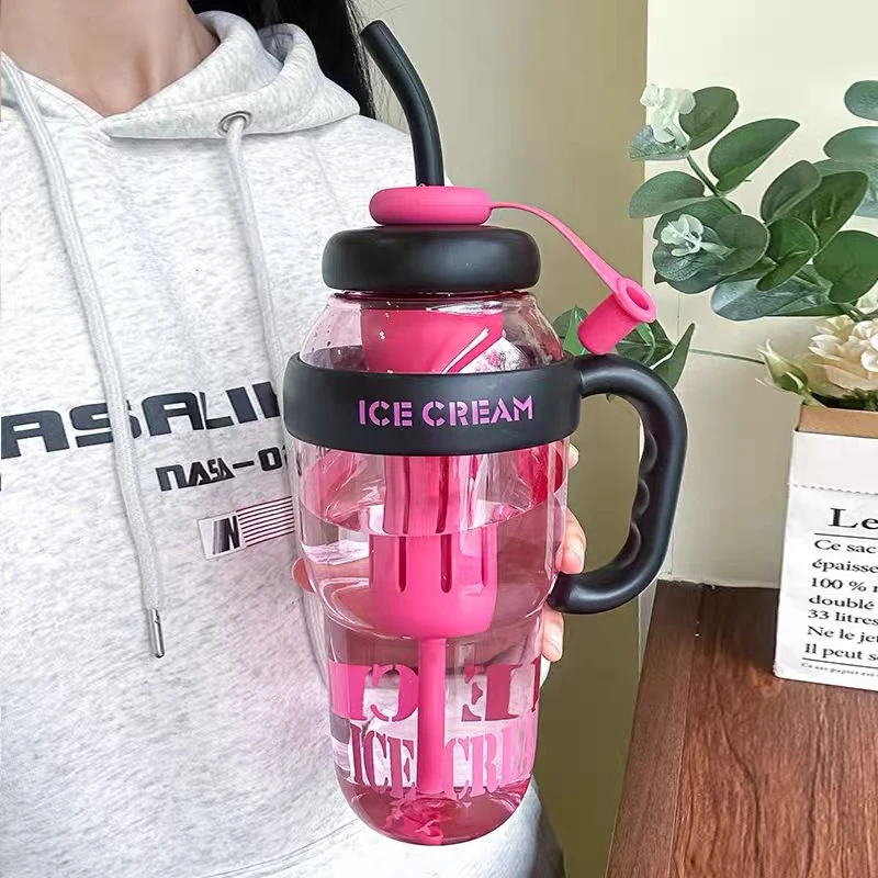 1300ML高颜值水杯大容量茶水分离冰霸杯耐高温手提便携吸管杯