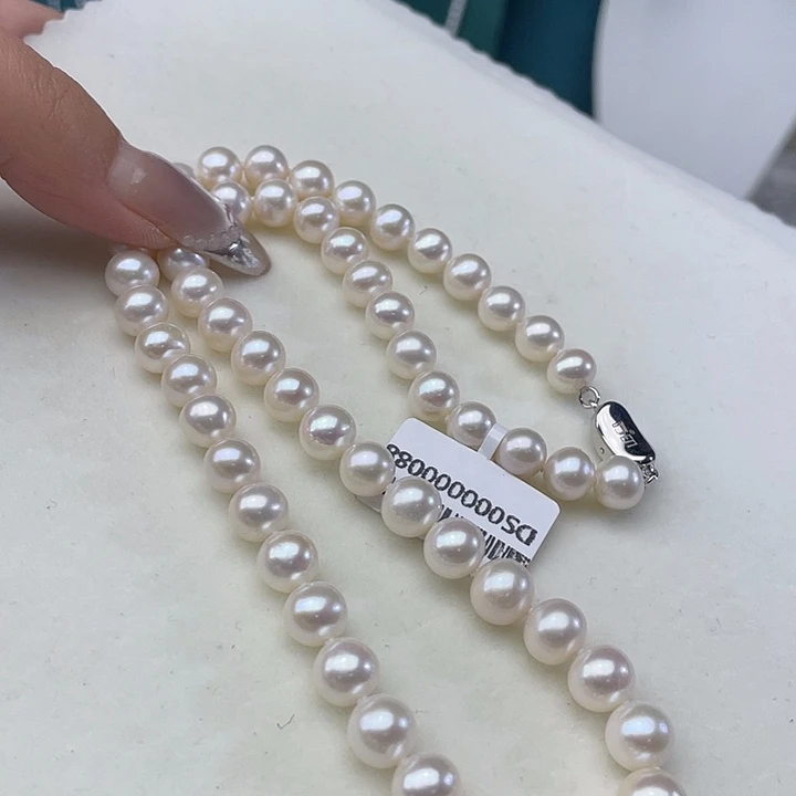 颈饰银S925镶嵌淡水珍珠卡8➕极光白透粉高品