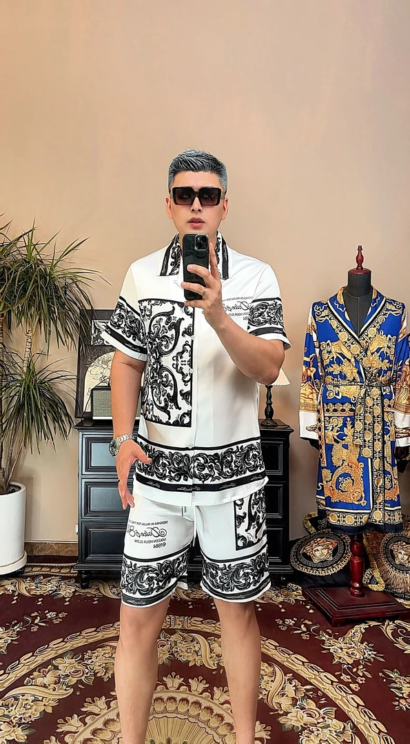 宫廷巴洛克-玫瑰贡缎短袖短裤套装轻奢时尚情侣款家居服饰可外穿！