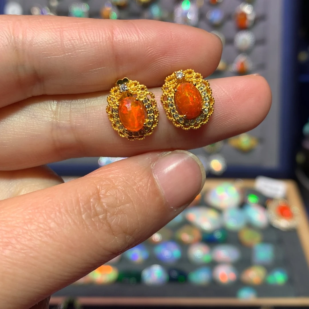 欧泊耳钉款式银S925镶嵌