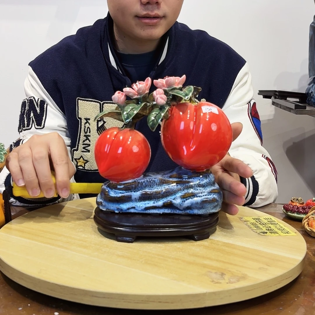 陶瓷双寿桃摆件的