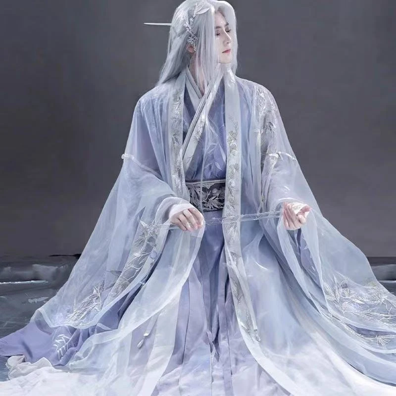 新款【岁寒三友】紫色大袖飘交领汉元素现代汉服改良男夏秋