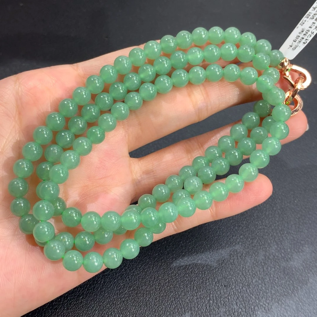 翡翠未镶嵌手串卡6胶润湖水绿项链