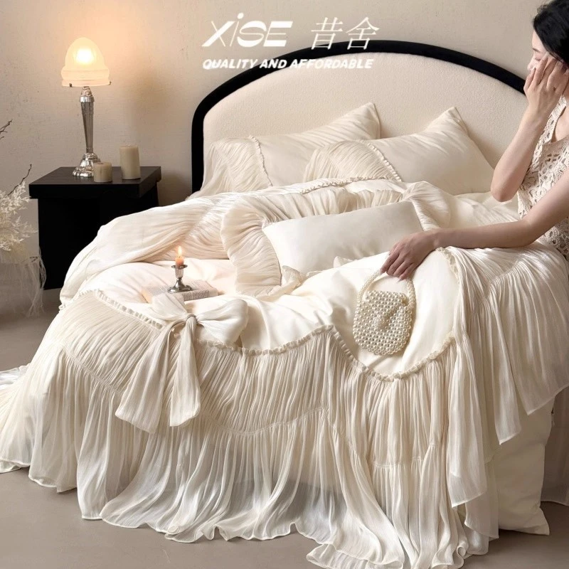 法式浪漫公主风140支长绒棉四件套全纯棉复古公主风床裙床盖床品4