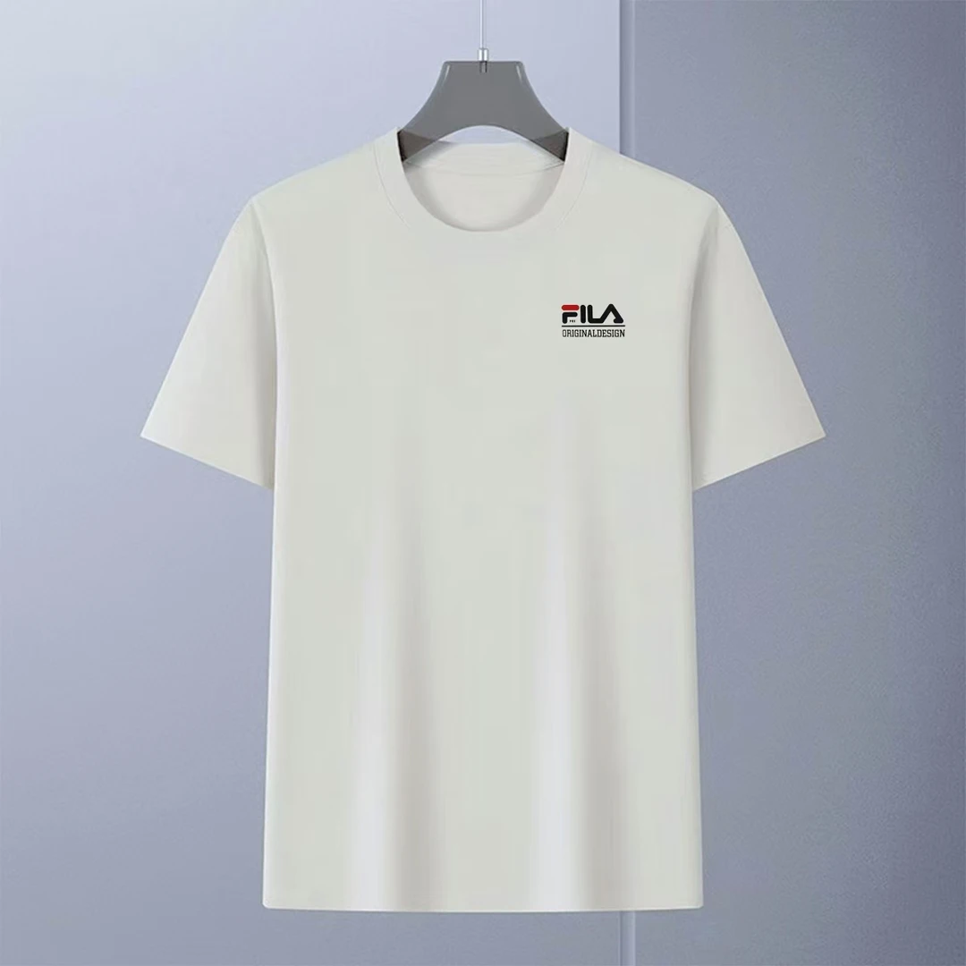 夏季轻奢T恤短袖百搭舒适透气丝光棉男半袖速干（横线红F）