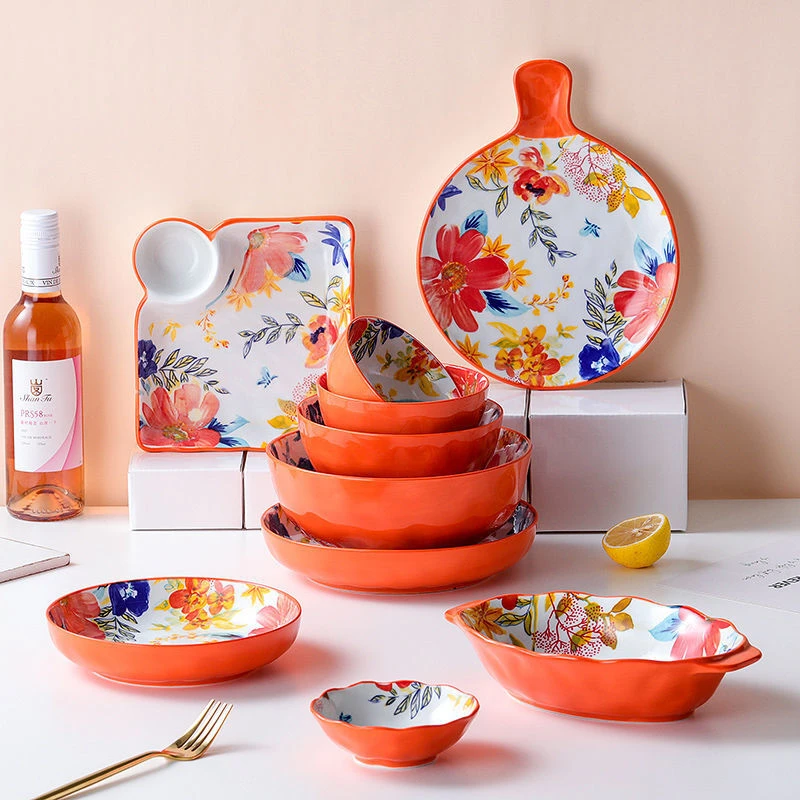 (宠粉福利）骏酷春风十里釉下彩手绘陶瓷饭碗菜盘8件套餐具